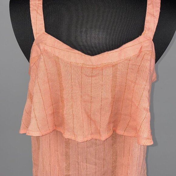 Maurices M Metallic Striped Ruffle Tiered Accent Tank Top Boho Summer Festival - Picture 9 of 13